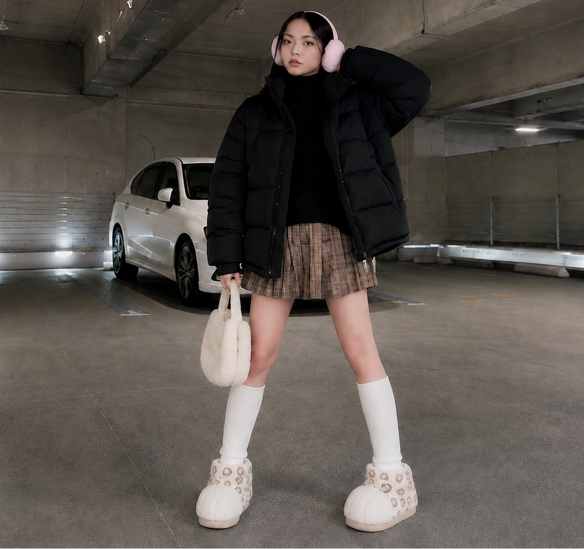 Fluffy Boots WHITE-LEOPARD